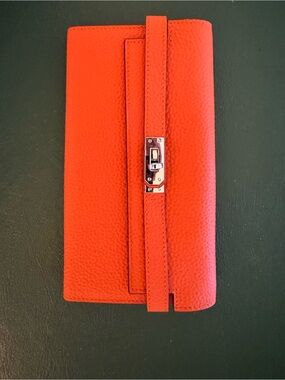 Orange Leather Strap Wallet - Women’s Clutch Wallet